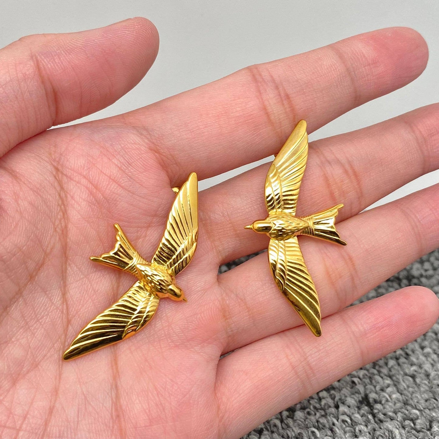 FGS - 18K Gold Plated Steel Flying Bird Stud Earrings