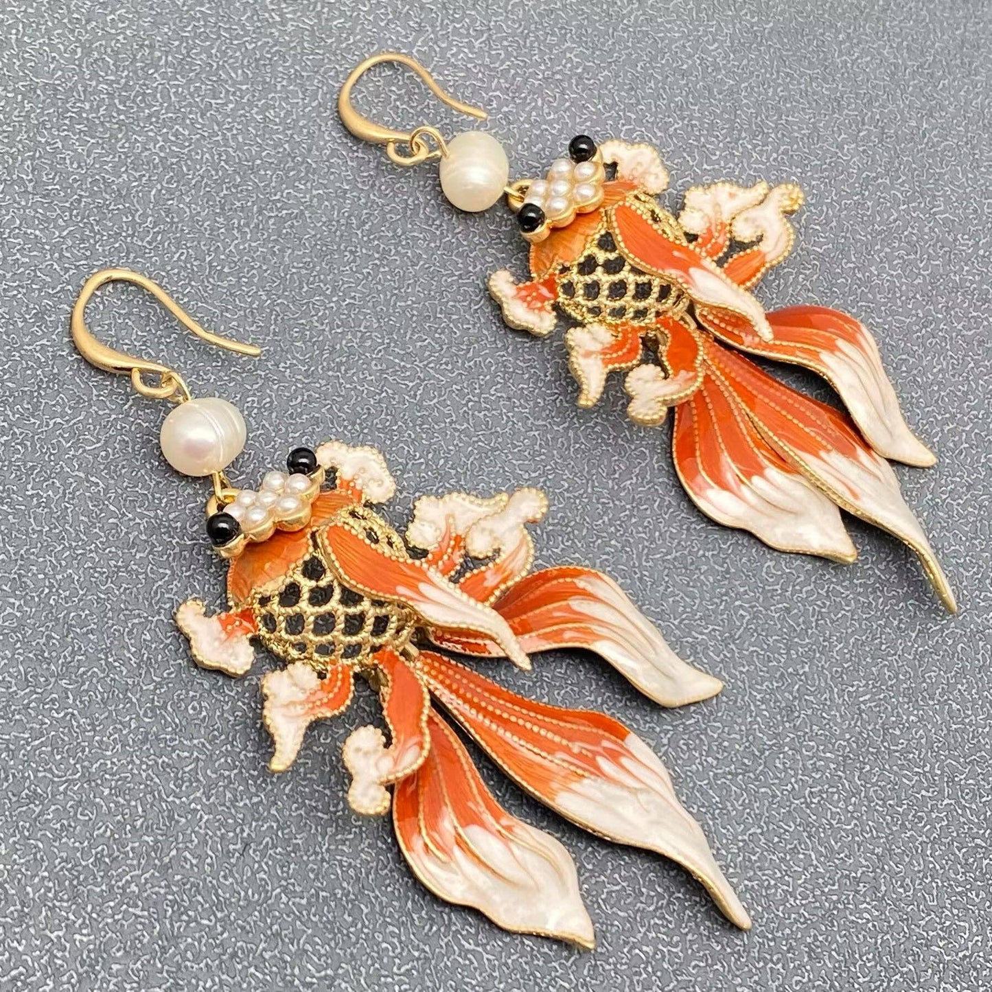 Enamel Goldfish Dangle Earrings