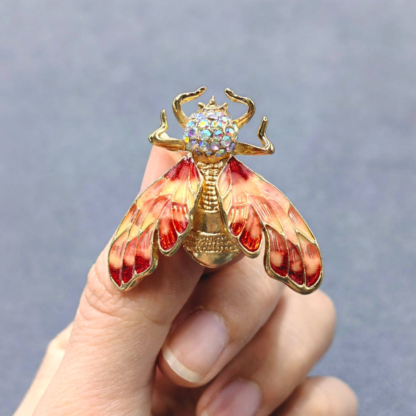 Colored Enamel Cicada Brooch Inlaid with Rhinestones: A