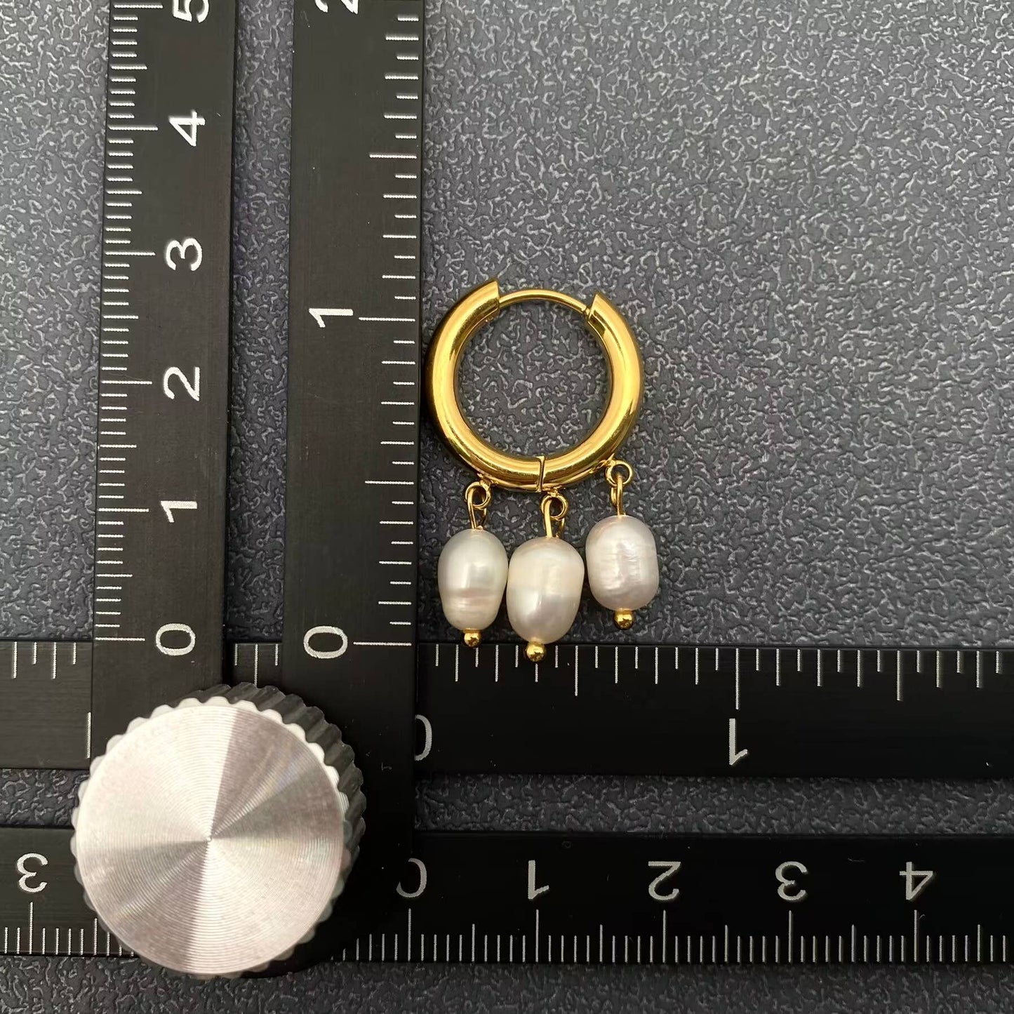 Triple Pearl Charm 18K Gold Plated SS Huggie Earrings - FGS