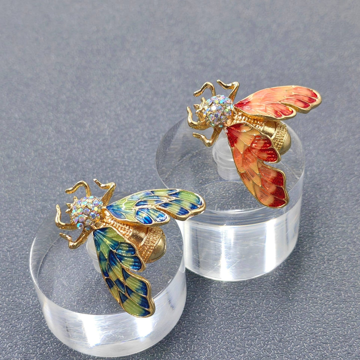 Colored Enamel Cicada Brooch Inlaid with Rhinestones: A