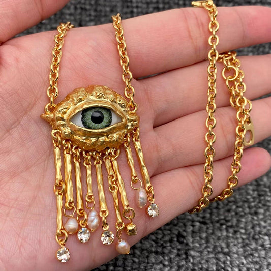 Vintage 18K Gold Plated Evil Eye Charm Necklace