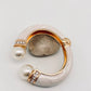 Vintage Pearl Enamel Half-opening Bangle: White and golden、