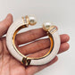 Vintage Pearl Enamel Half-opening Bangle: White and golden、