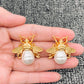 Vintage Pearl Matte Golden Bee Stud Earrings