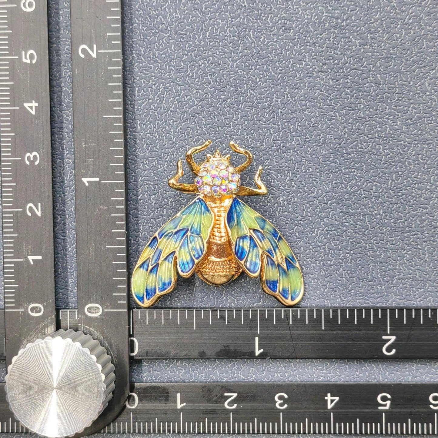 Colored Enamel Cicada Brooch Inlaid with Rhinestones: A