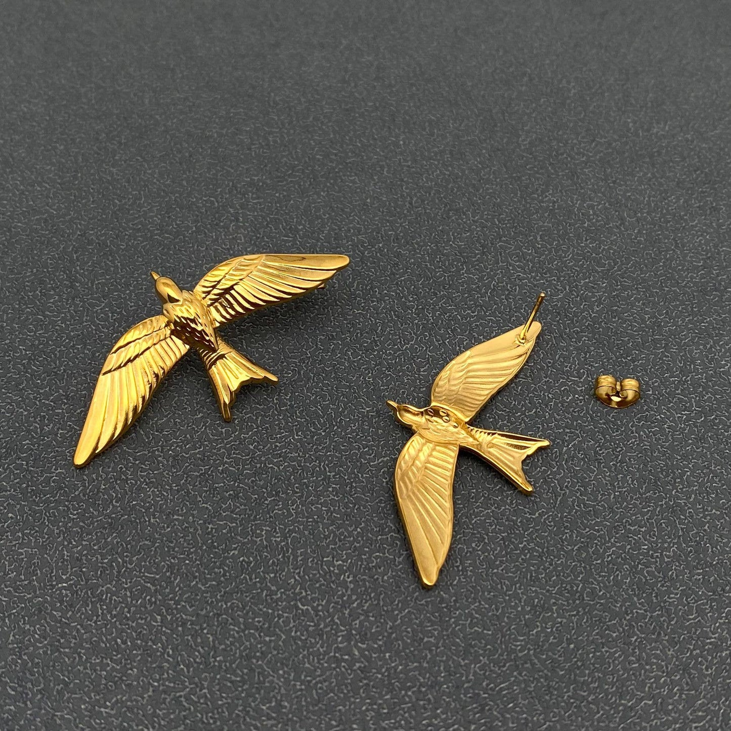 FGS - 18K Gold Plated Steel Flying Bird Stud Earrings