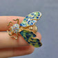 Colored Enamel Cicada Brooch Inlaid with Rhinestones: A