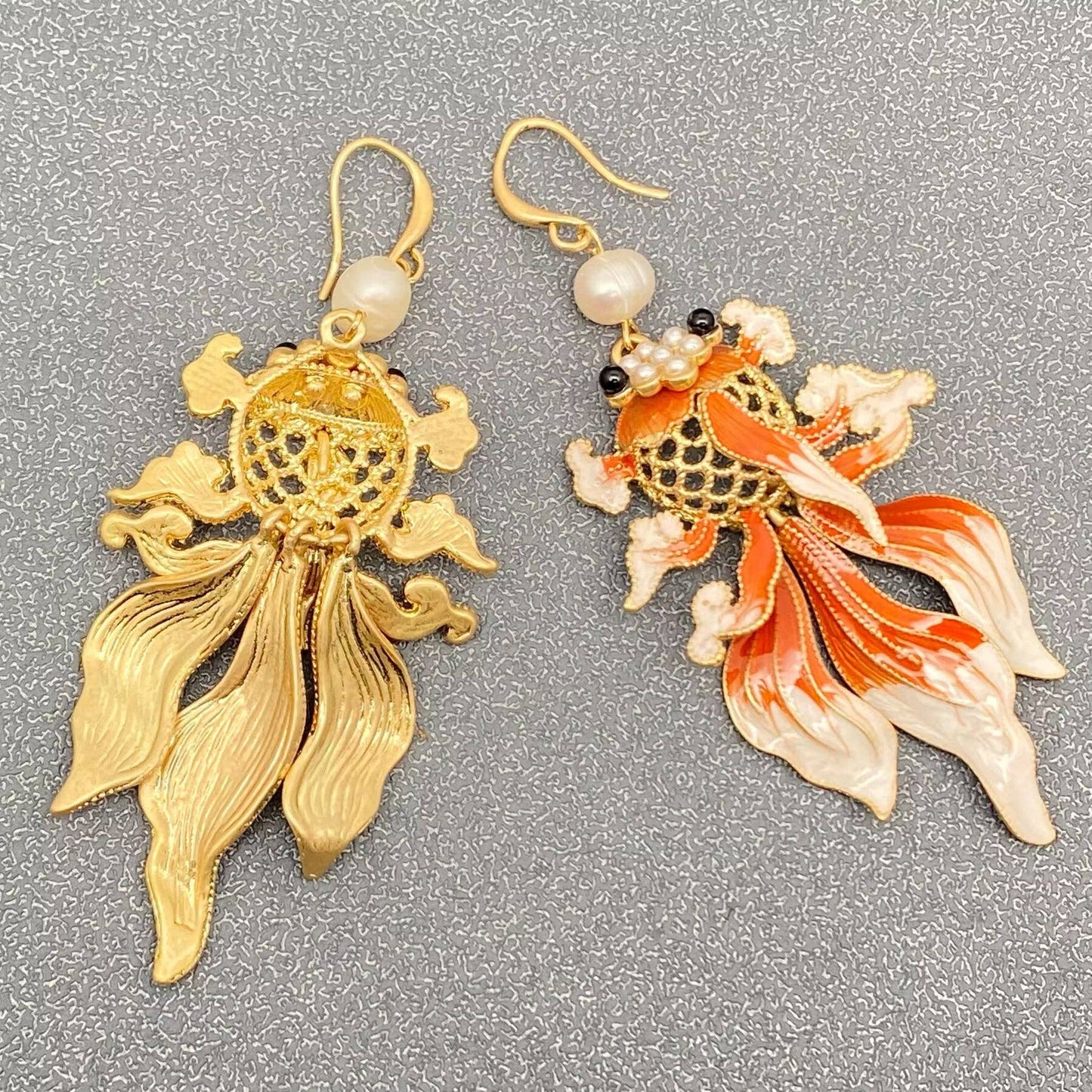 Enamel Goldfish Dangle Earrings