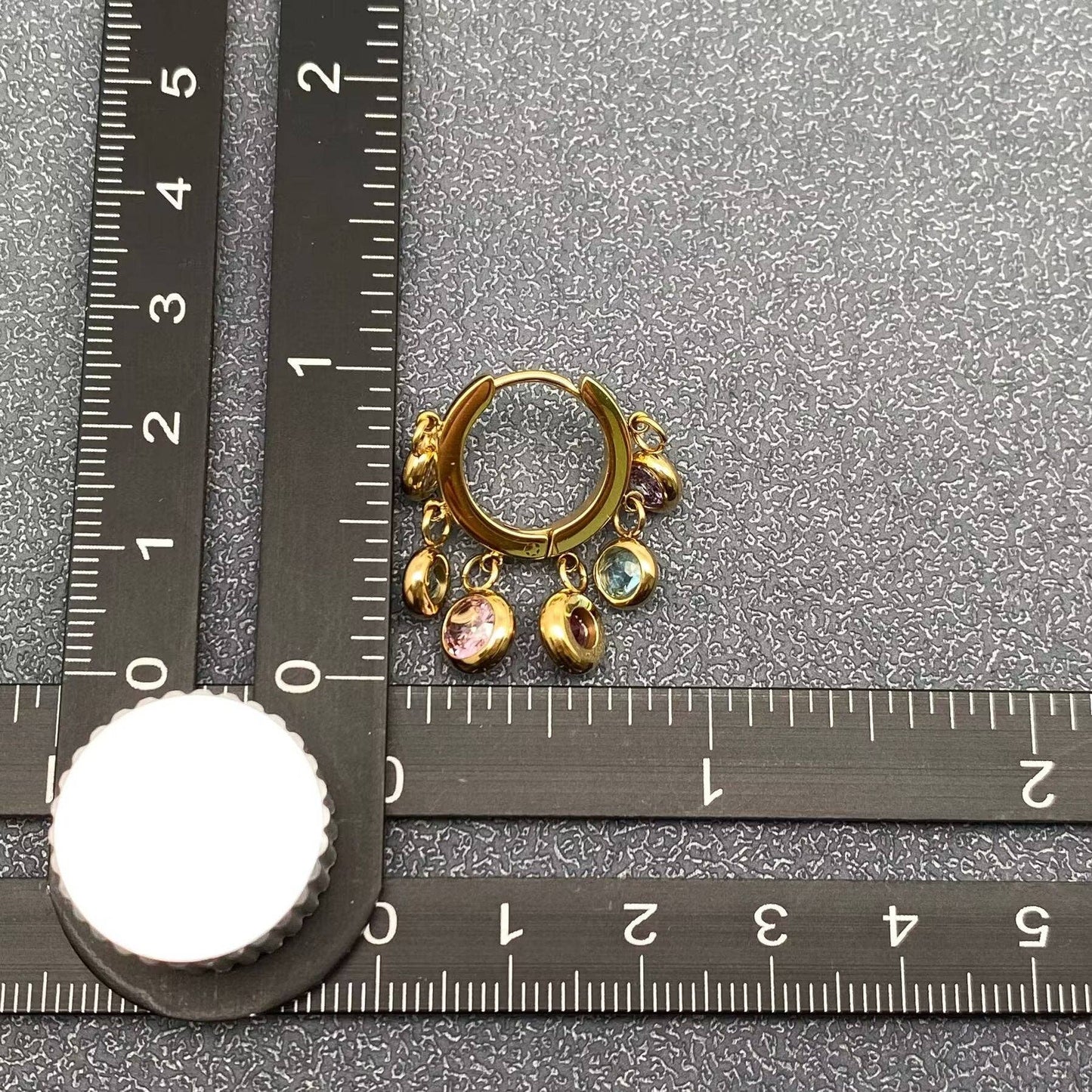 Round CZ Fringe 18K Gold Plated S.Steel Huggie Earrings -FGS