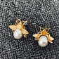 Vintage Pearl Matte Golden Bee Stud Earrings