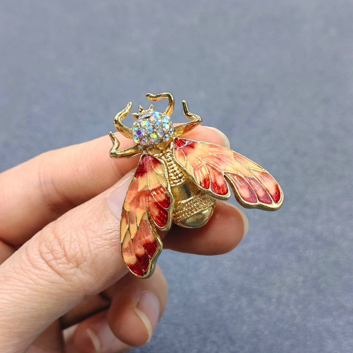 Colored Enamel Cicada Brooch Inlaid with Rhinestones: A
