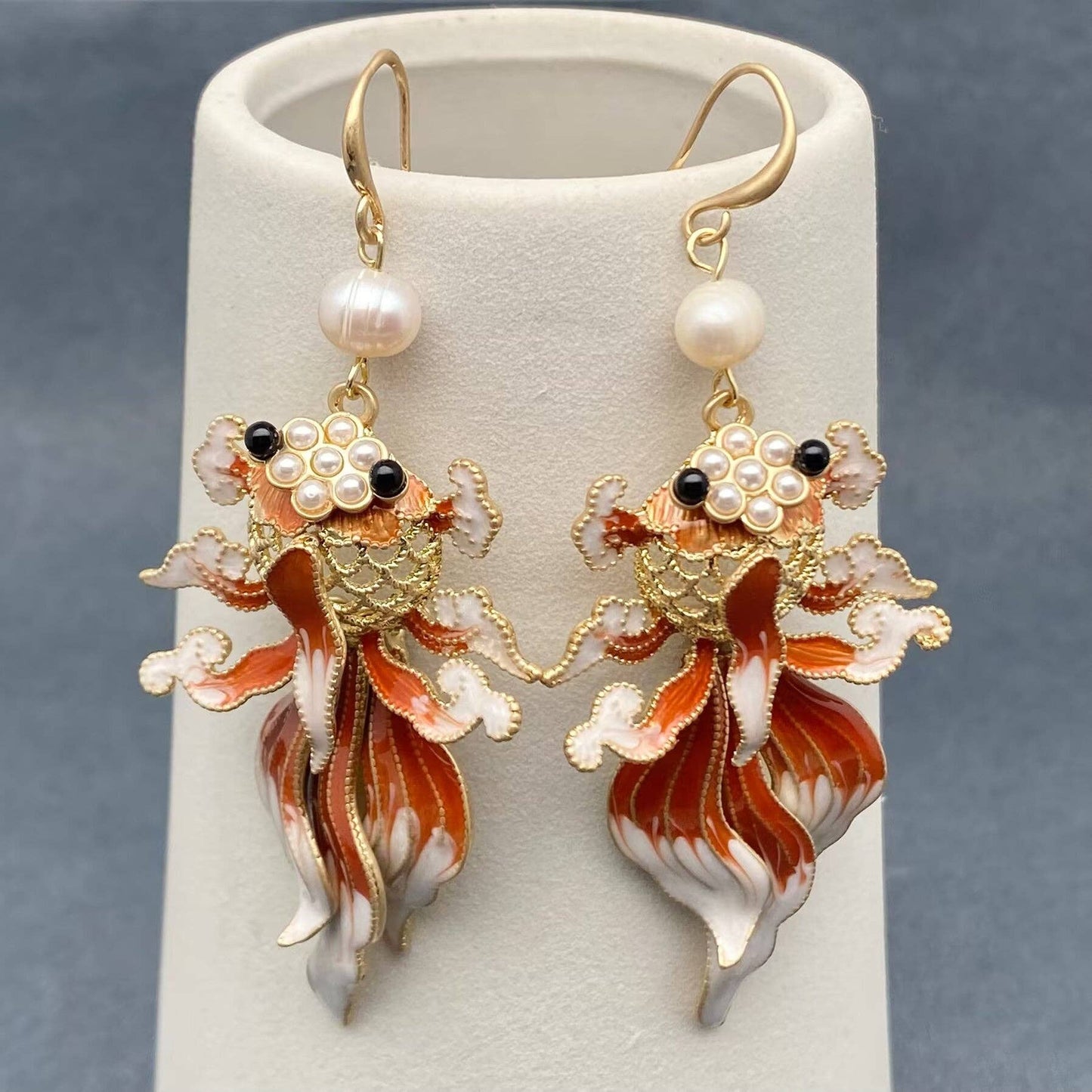 Enamel Goldfish Dangle Earrings