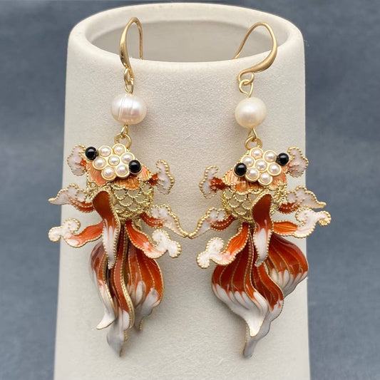 Enamel Goldfish Dangle Earrings